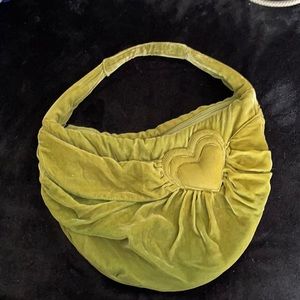 Melie Bianco Green Velvet Hobo Bag with heart